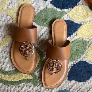 Tory Burch Brown Leather Slide Sandals
